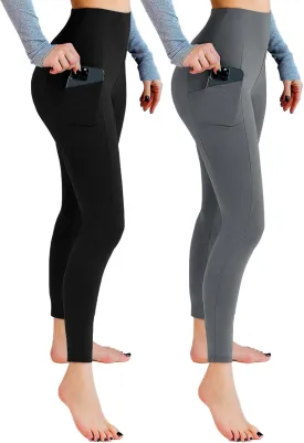 2 Pack Leggings with Pockets for Women, High Waisted Soft Leggings for Yoga Gym