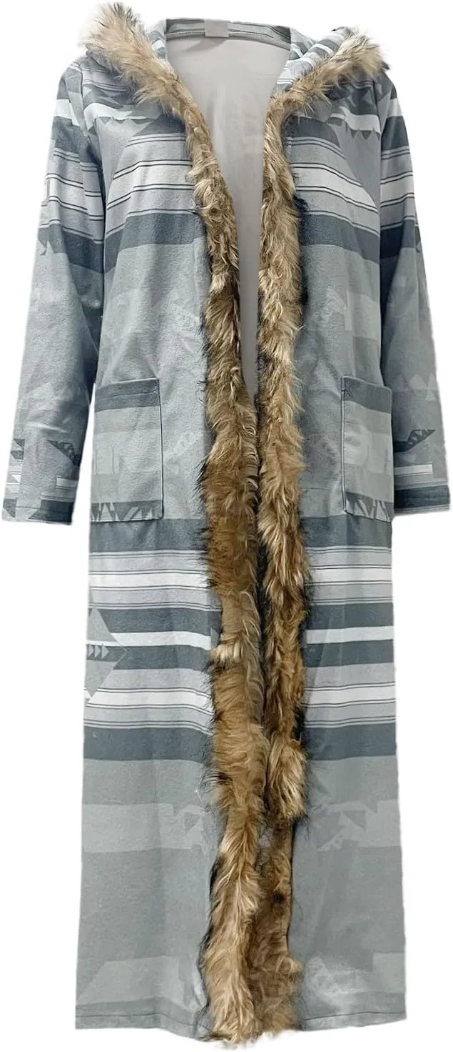 2023 Women Winter Long Windbreaker Jackets Trendy Casual Fleece Coat Plus Size Printed Overcoat Stylish Trench Coats Outwear