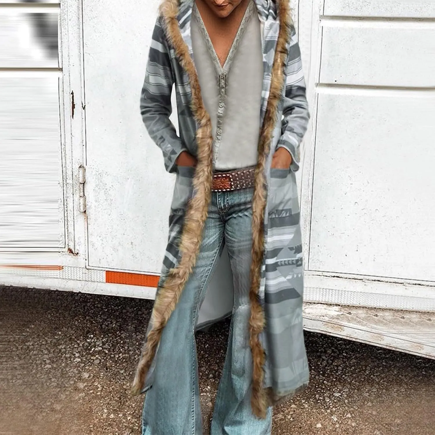 2023 Women Winter Long Windbreaker Jackets Trendy Casual Fleece Coat Plus Size Printed Overcoat Stylish Trench Coats Outwear