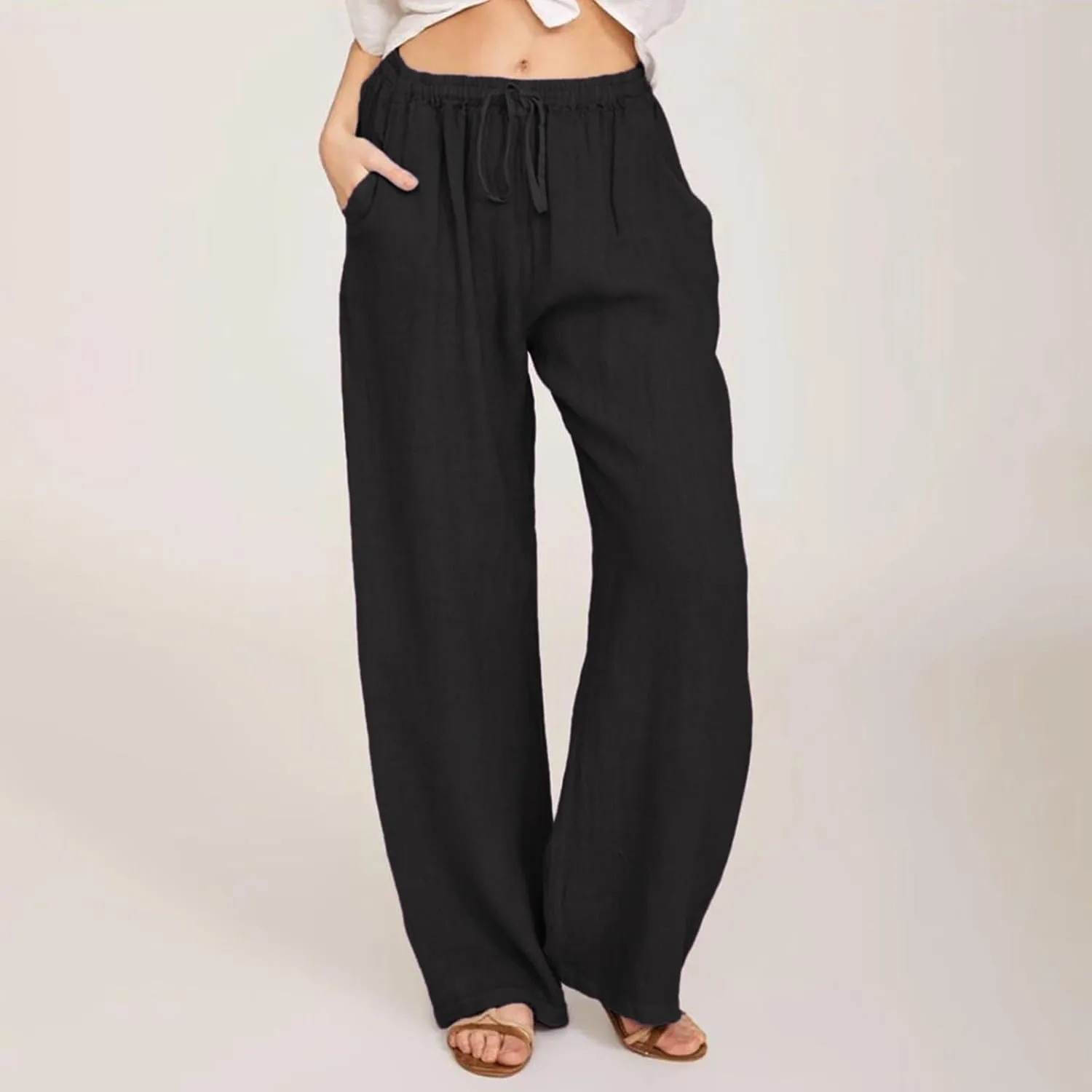 ADHOWBEW Linen Pants for Women Lounge Stretch High Waisted Dressy Petite Casual Flowy Plus Size Work Cotton Casual Pants
