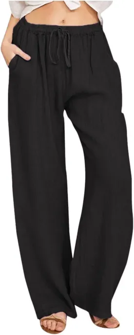 ADHOWBEW Linen Pants for Women Lounge Stretch High Waisted Dressy Petite Casual Flowy Plus Size Work Cotton Casual Pants