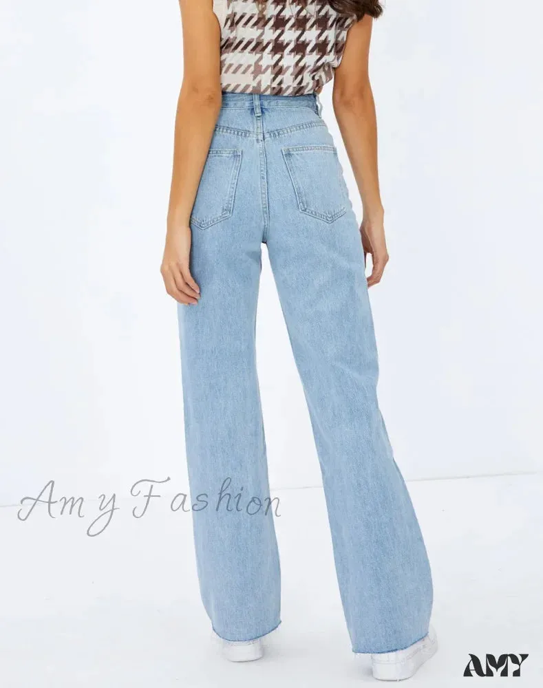 Amy Fashion - 2024 New Casual For Women High Waist Loose Denim Straight Leg Fashion Street Female Jean