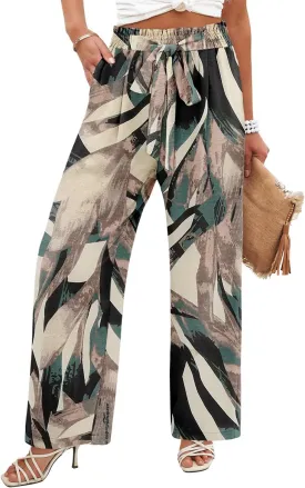 Angerella Womens Wide Leg Pants High Elastic Waist Adjustable Knot Casual Flowy Trousers Business Work Pants with Pockets