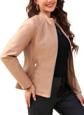 Bellivera Faux Leather Jacket Women Motorcycle Zipper Bomber PU Bike Coat with Pockets