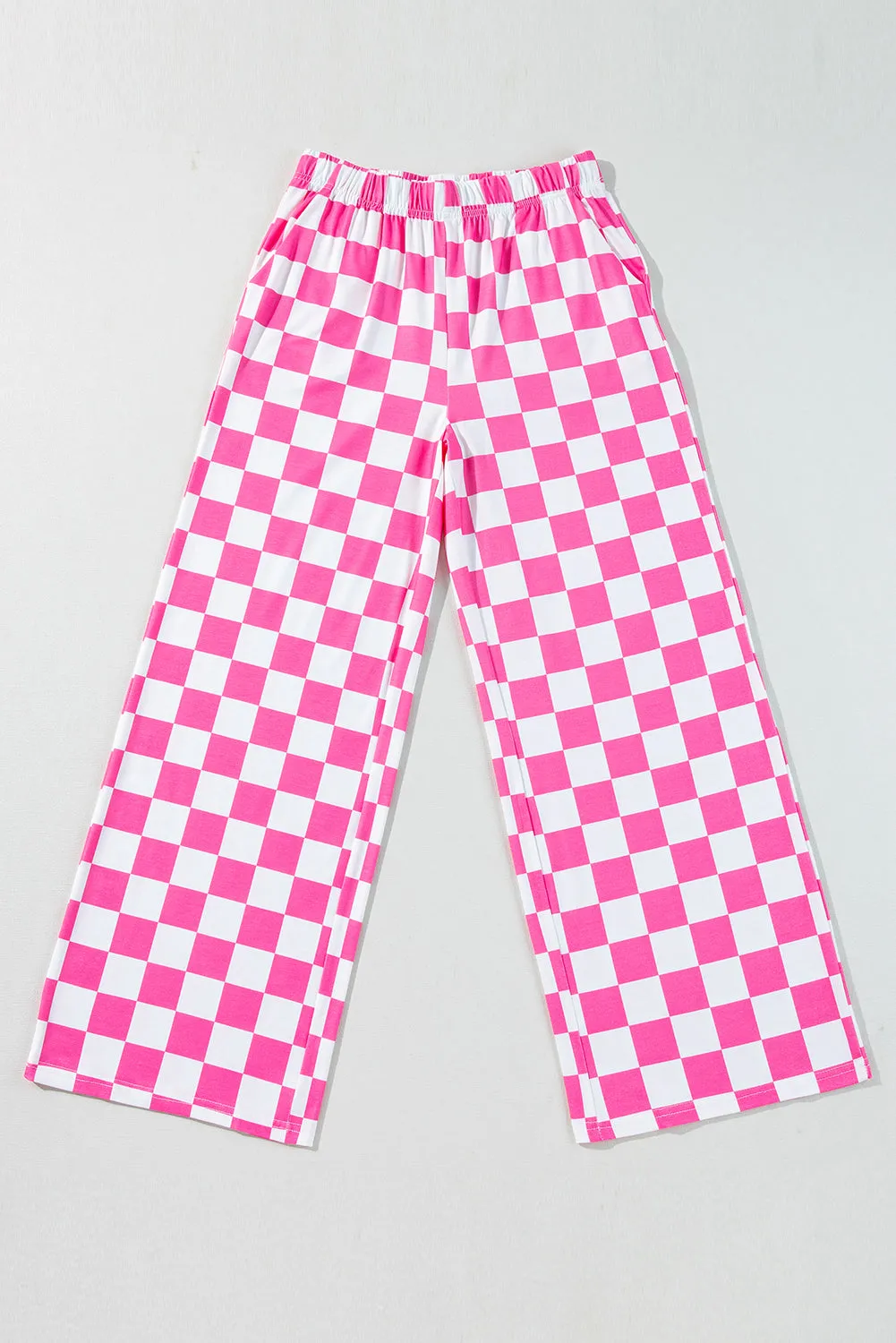 Black Checkered Print High Waist Wide Leg Pants