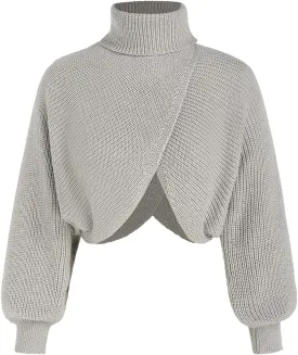 CIDER Cropped Sweaters for Women Turtleneck Long Sleeve Fall Sweaters Chunky Ribbed Knit Lantern Sleeve Pullover 2024