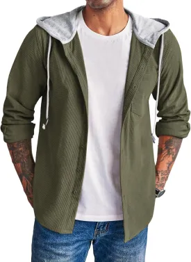 COOFANDY Men's Corduroy Shirt Jackets Long Sleeve Button Down Casual Stylish Hooded Shacket Jacket with Pocket