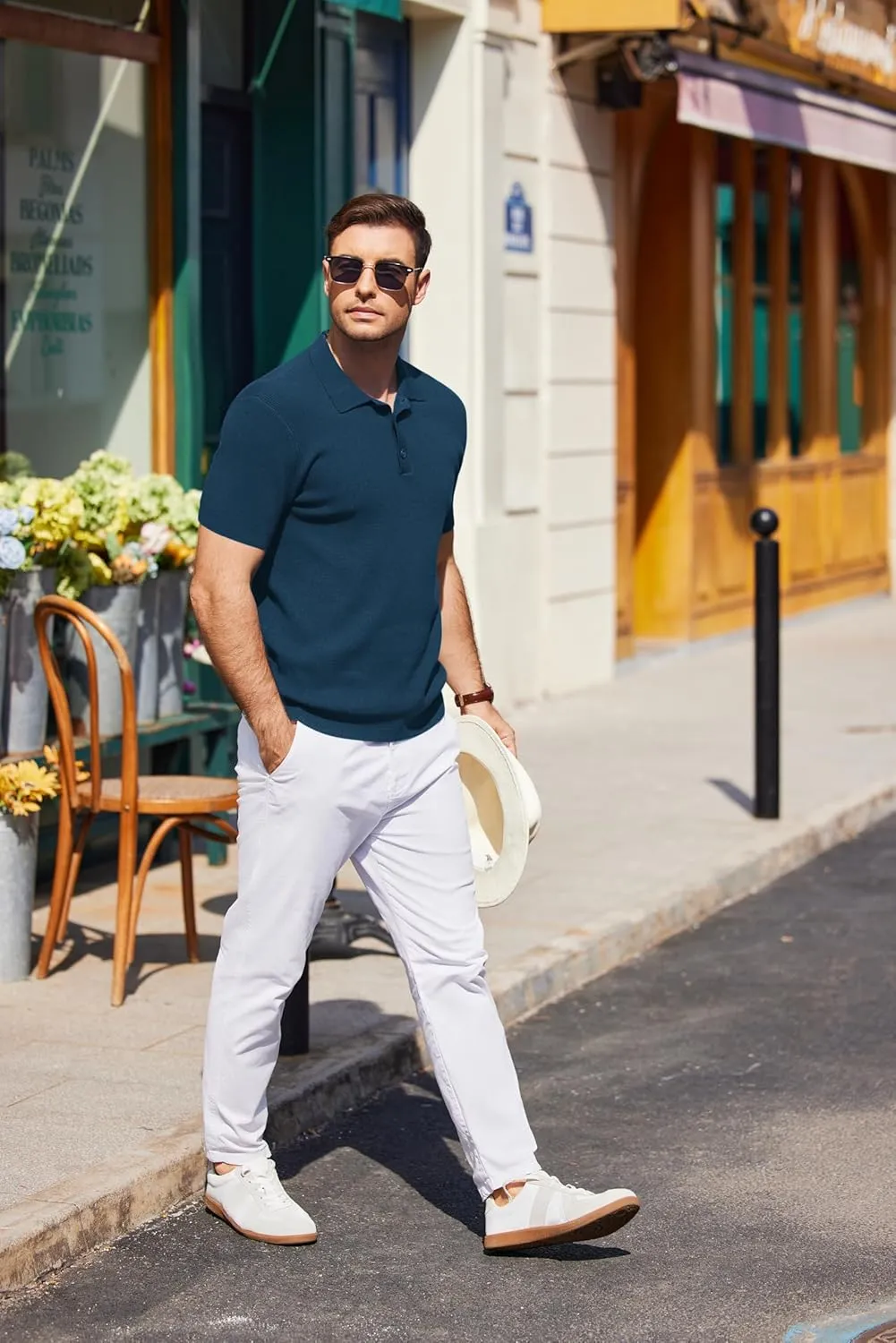 COOFANDY Mens Slim Fit Knit Polo Shirts Business Lightweight Polo Sweater Casual Summer Ribbed Textured Collared T Shirt
