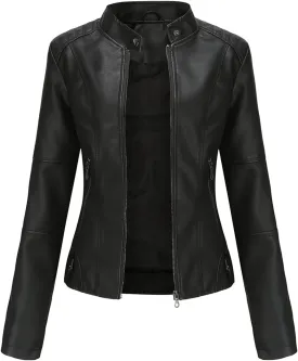 DEAR MODEL Faux Leather Jacket Women Bomber Jacket Women's Belted Motorcycle Jacket