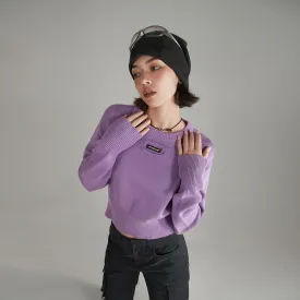 Distressed Logo Solid Crop Knit Sweater
