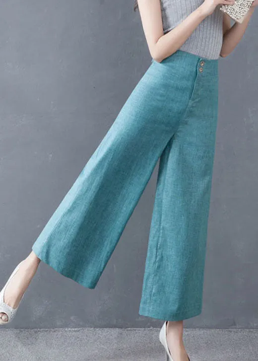 diy Blue High Waist Button Wide Leg Fall Pants Trousers