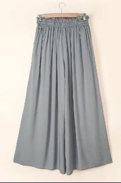 Drawstring Smocked High Waist Wide Leg Pants