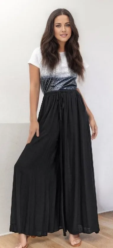 Drawstring Smocked High Waist Wide Leg Pants