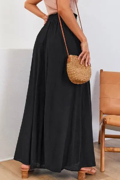Drawstring Smocked High Waist Wide Leg Pants