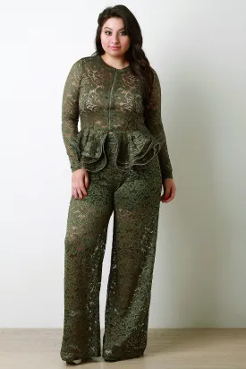 Floral Lace High Waist Wide Leg Pants