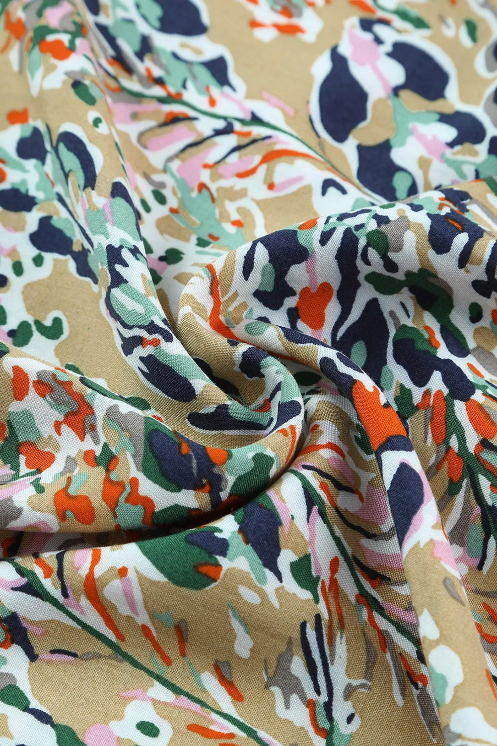 Floral Shirred High Waist Wide Leg Casual Pants