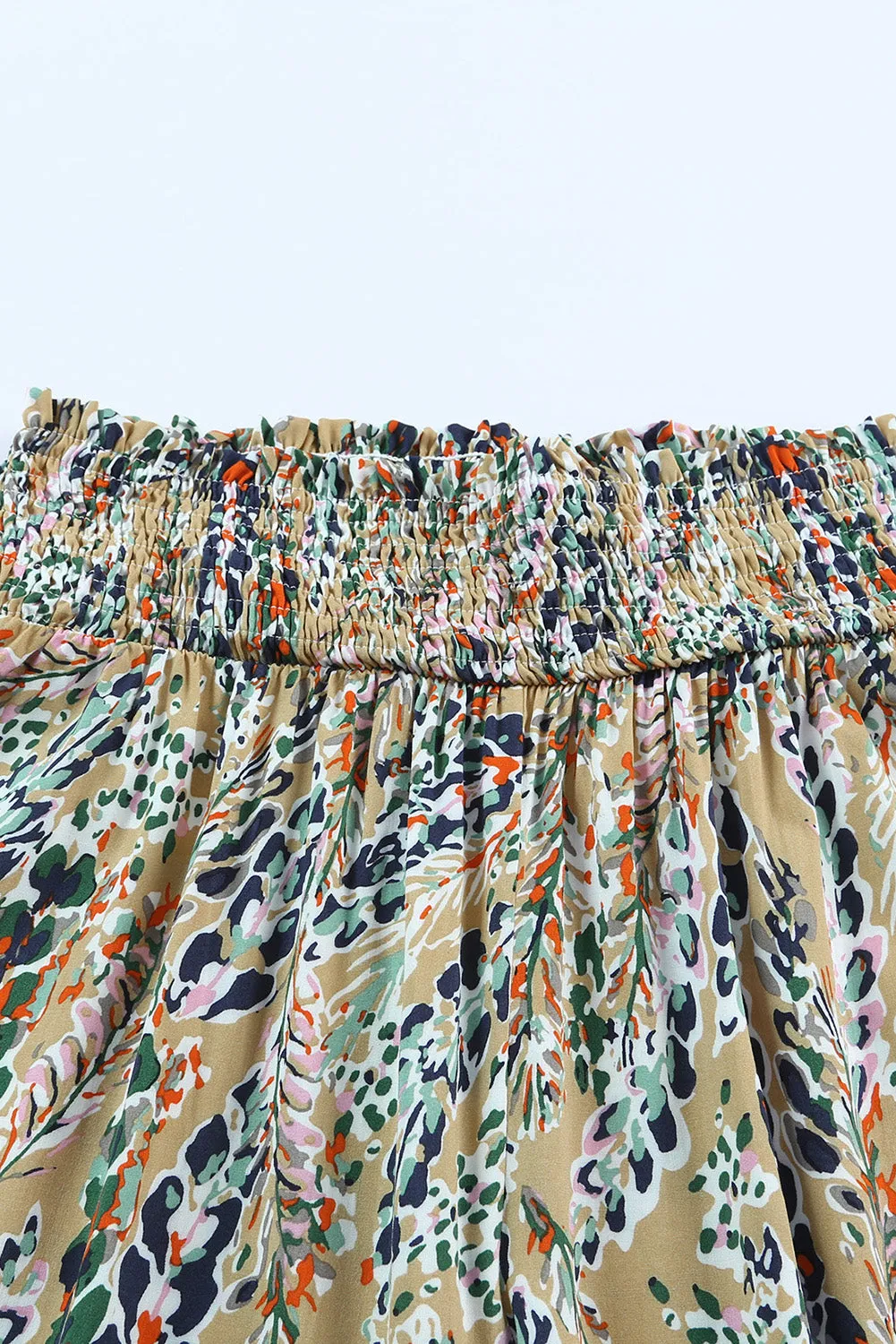 Floral Shirred High Waist Wide Leg Casual Pants