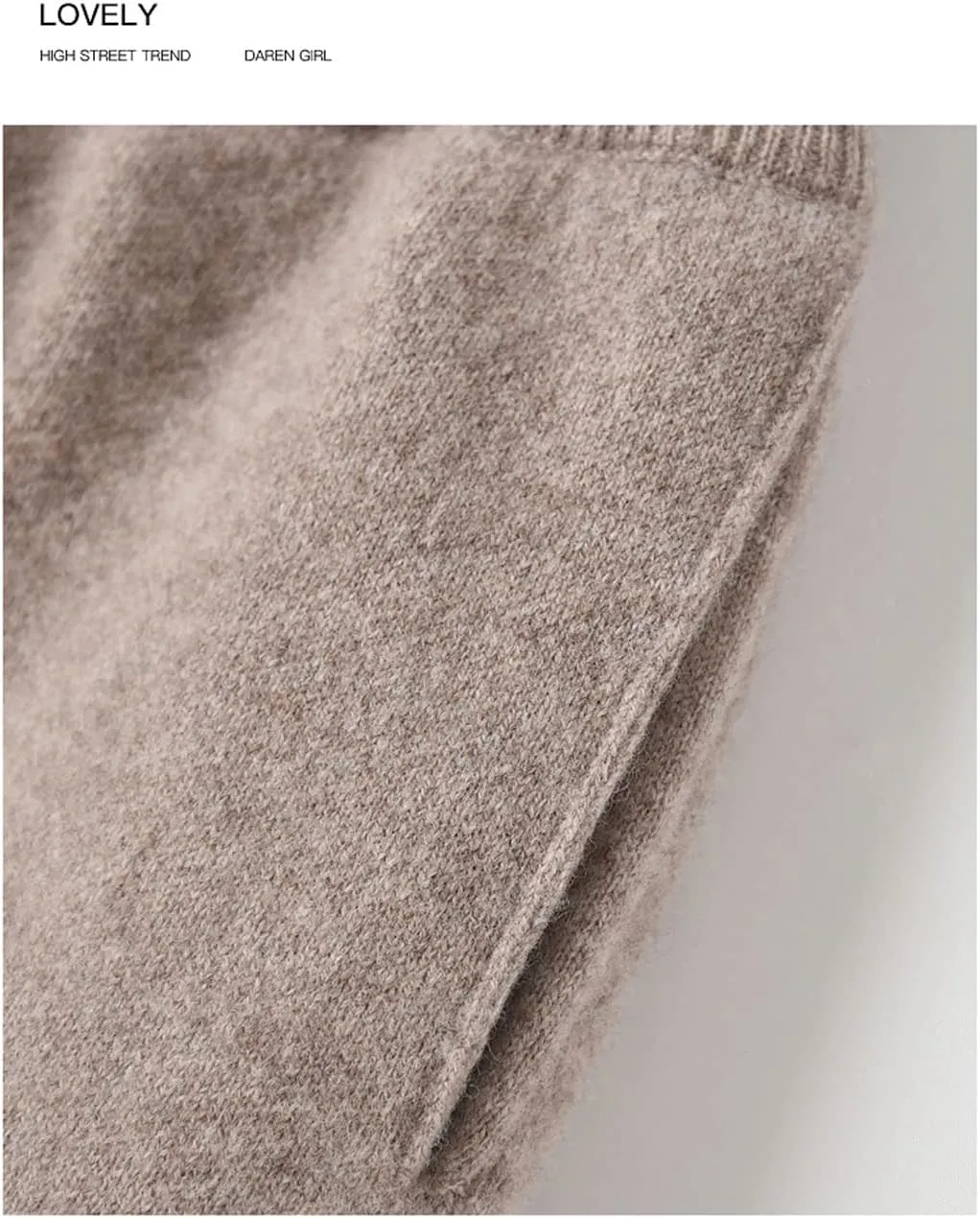 Fulbant Winter Women Loose Trousers with Pocket 100% Wool Thicker Knitwear Pants