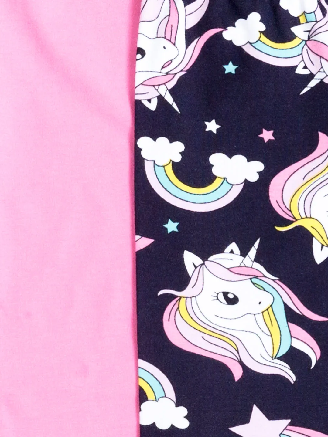Girls Pack Of 2 Navy Blue Pink Cotton Ankle-Length Leggings - Ps Peaches
