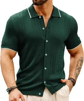 GRACE KARIN Men's Knit Polo Shirt Breathable Hollow Out Casual Button Down Shirts