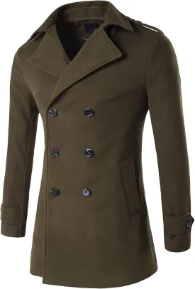 JEShifangjiusu Men'S Wool Blend Pea Coat Fashion Classic Double Breasted Trench Coat Warm Winter Business Lapel Overcoat