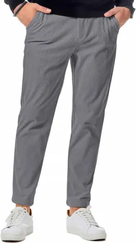 JMIERR Mens Casual Corduroy Pants Flat Front Elastic Waistband Stretch Straight Leg Slim Fit Dress Pant with Pockets