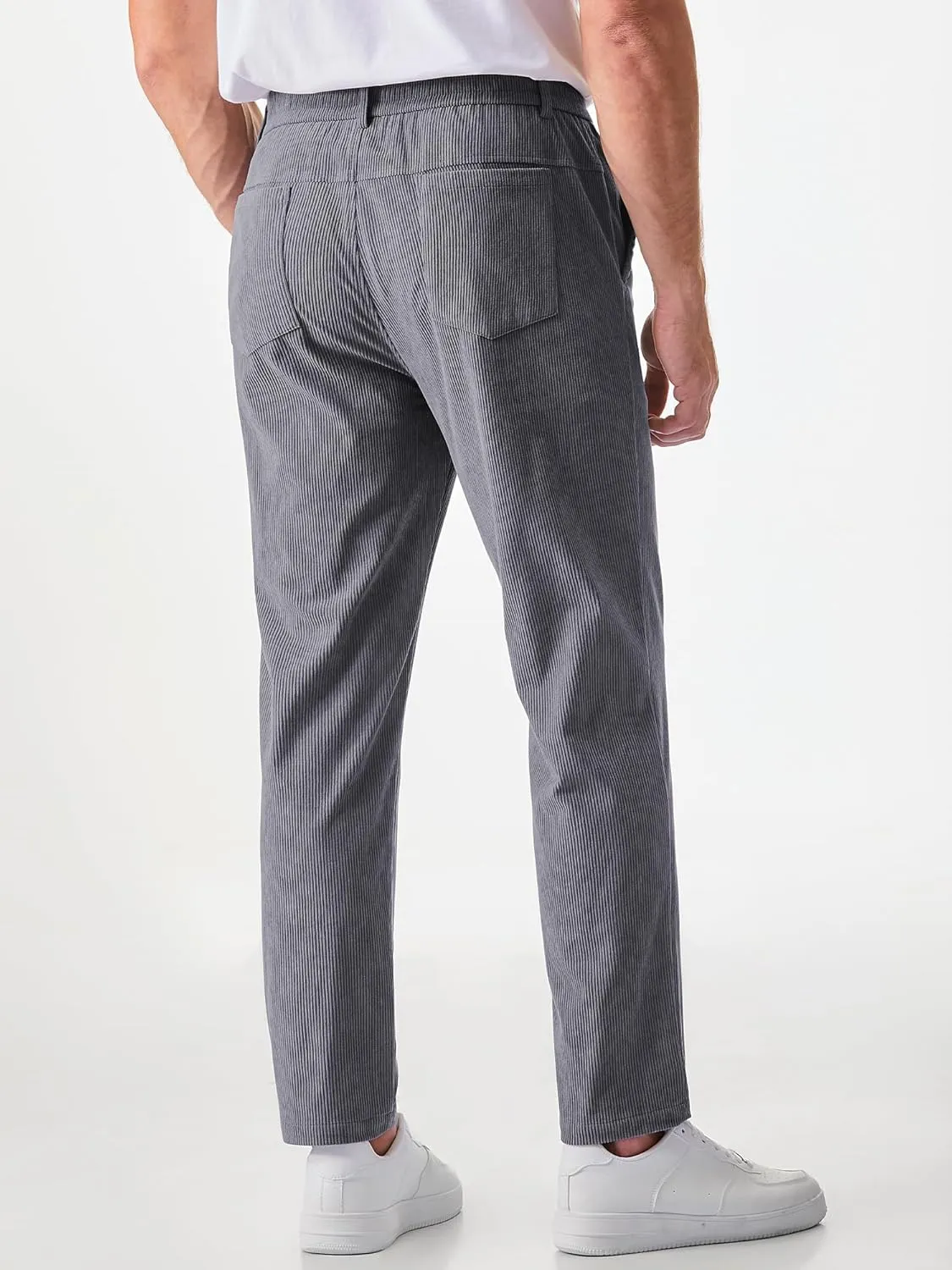 JMIERR Mens Casual Corduroy Pants Flat Front Elastic Waistband Stretch Straight Leg Slim Fit Dress Pant with Pockets