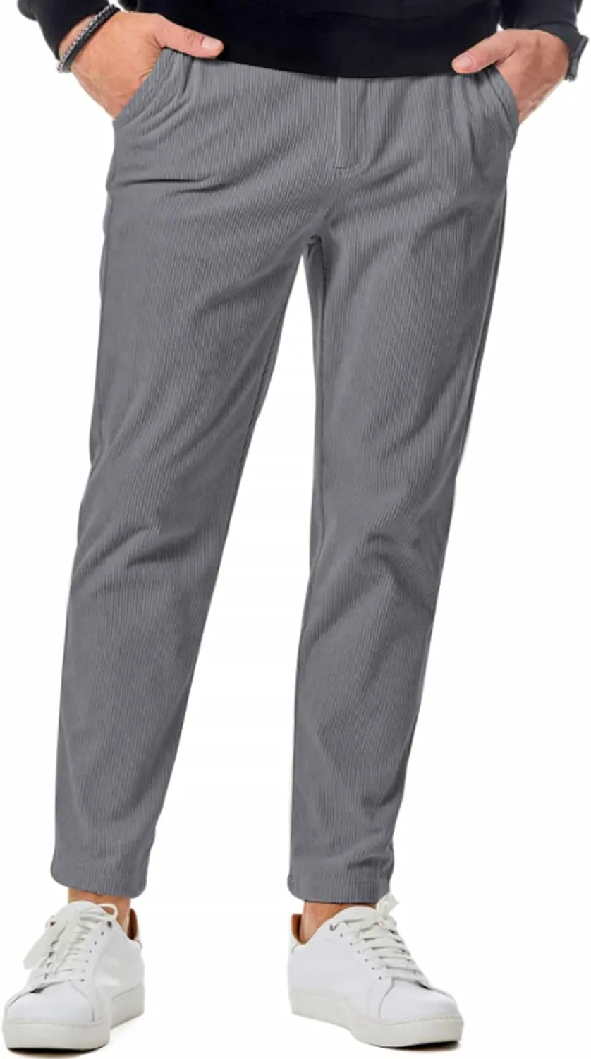 JMIERR Mens Casual Corduroy Pants Flat Front Elastic Waistband Stretch Straight Leg Slim Fit Dress Pant with Pockets
