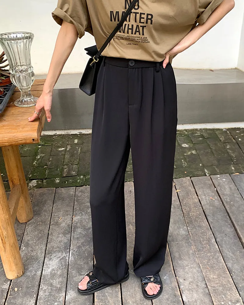 [Korean Style] 4 Colors Cinched Waist Pleated Wide leg Trouser