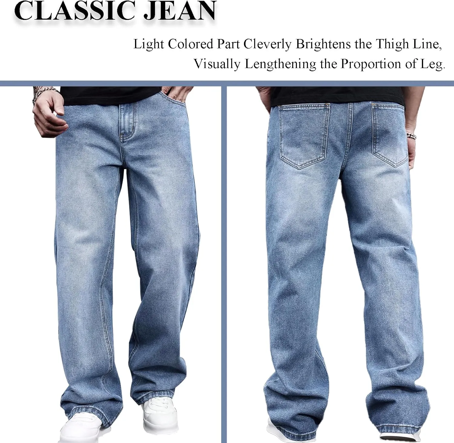 Men's Classic Jeans Relaxed Fit Jeans - Straight Leg Stretch Denim Pants with Comfort Flex Waist
