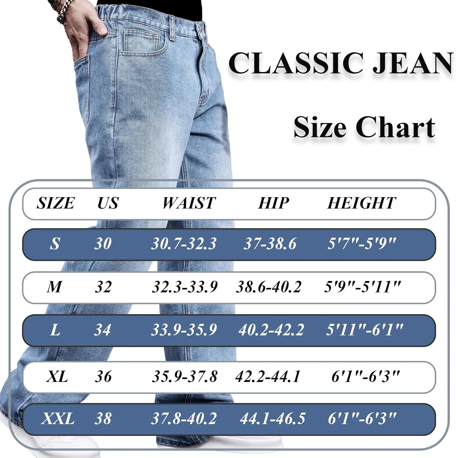 Men's Classic Jeans Relaxed Fit Jeans - Straight Leg Stretch Denim Pants with Comfort Flex Waist