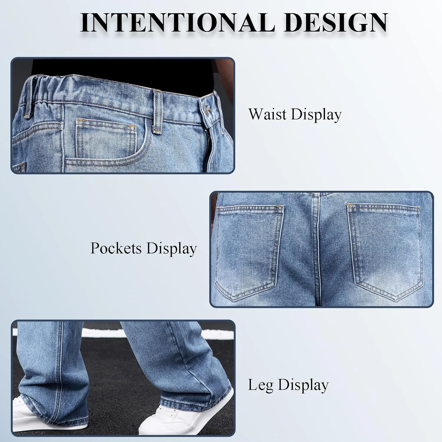 Men's Classic Jeans Relaxed Fit Jeans - Straight Leg Stretch Denim Pants with Comfort Flex Waist