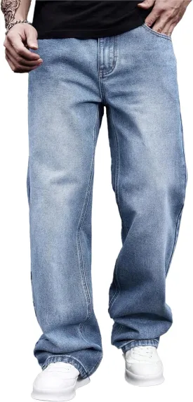 Men's Classic Jeans Relaxed Fit Jeans - Straight Leg Stretch Denim Pants with Comfort Flex Waist