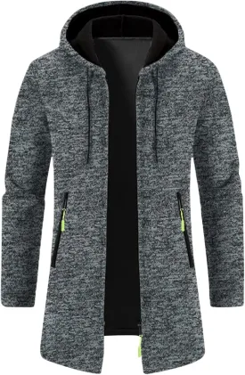 Mens Long Cardigan Jacket Thermal Loose Fit Casual Coat Hooded Drawstring Warm Sweaters Fashion Knitted Jackets
