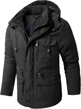 Mens Windproof Jacket 2023 Winter Warm Fleece Lined Mountain Sport Coats for Men Hooded Windbreaker Jackets Outdoor Overcoat