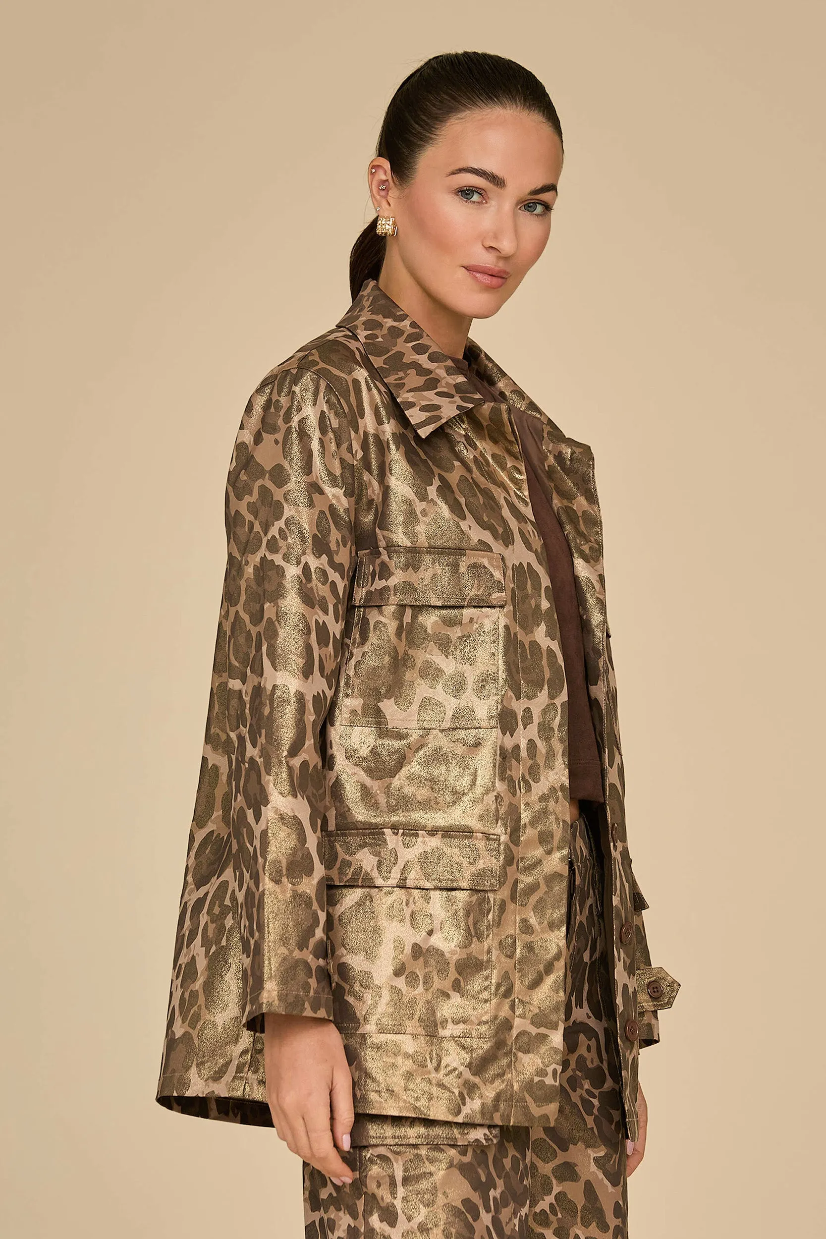 Milan Gold Dusted Cargo Jacket - Leopard
