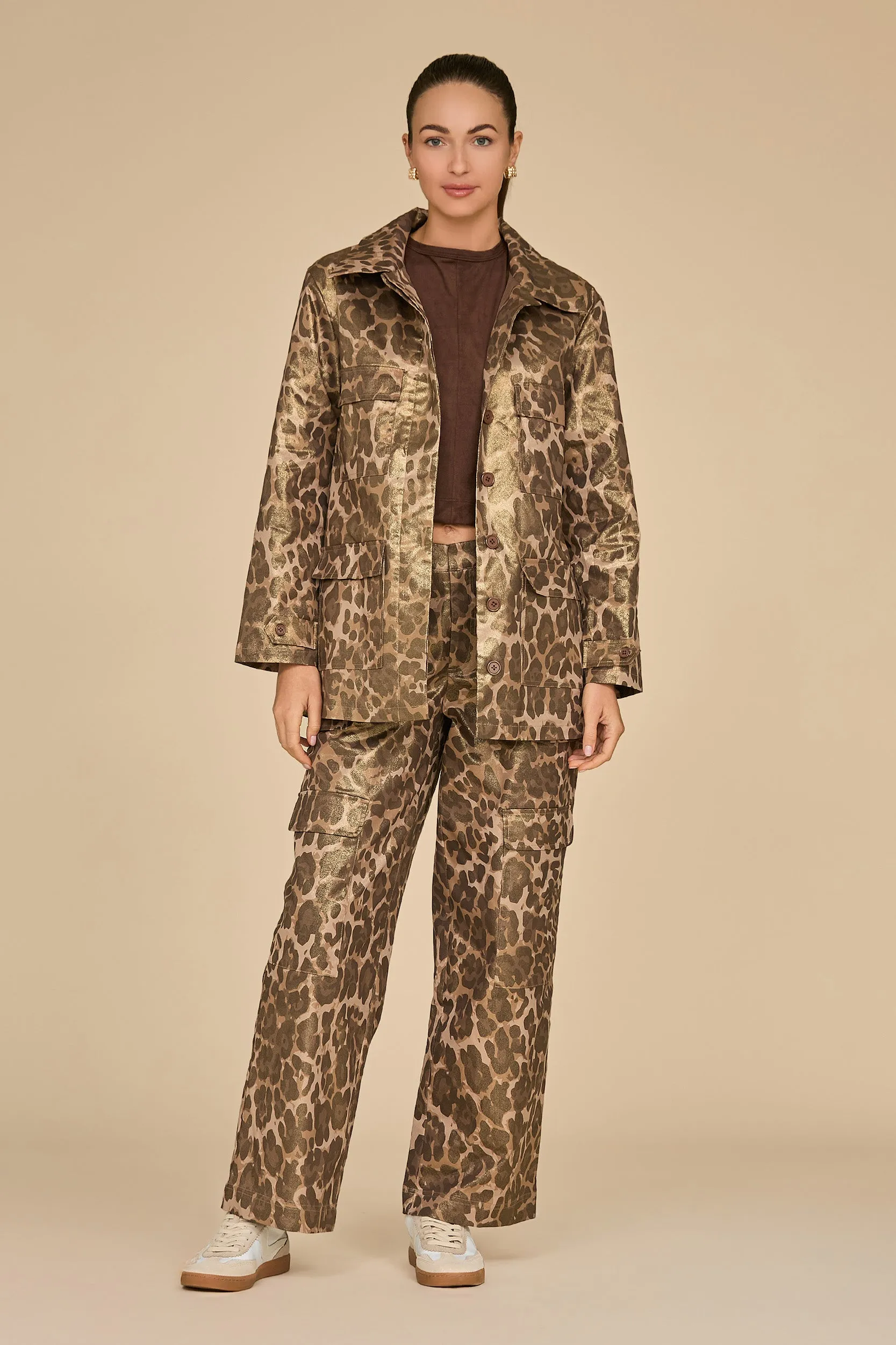 Milan Gold Dusted Cargo Jacket - Leopard