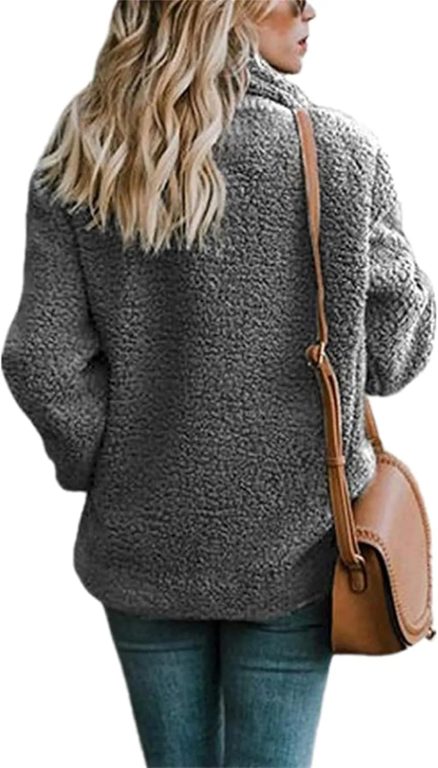 Mmoneyake Womens Fleece Jacket 2024 Fashion Winter Coat Lapel Button Faux Shearling Jackets Oversized Soft Shacket Outerwear