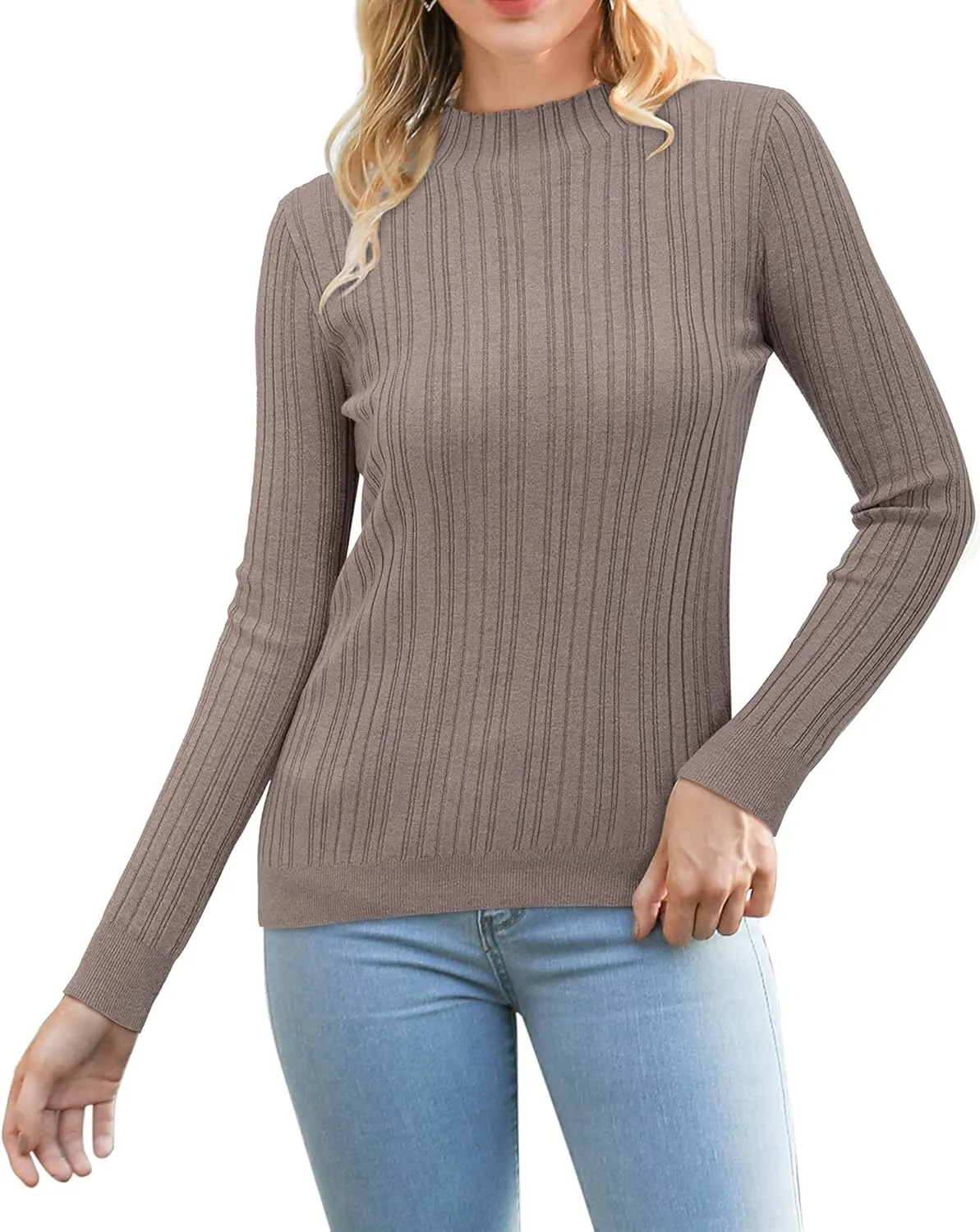 OUGES Womens 2024 Spring Summer Tops Basic Slim Fit Sweaters Turtleneck T Shirts Business Casual Outfits