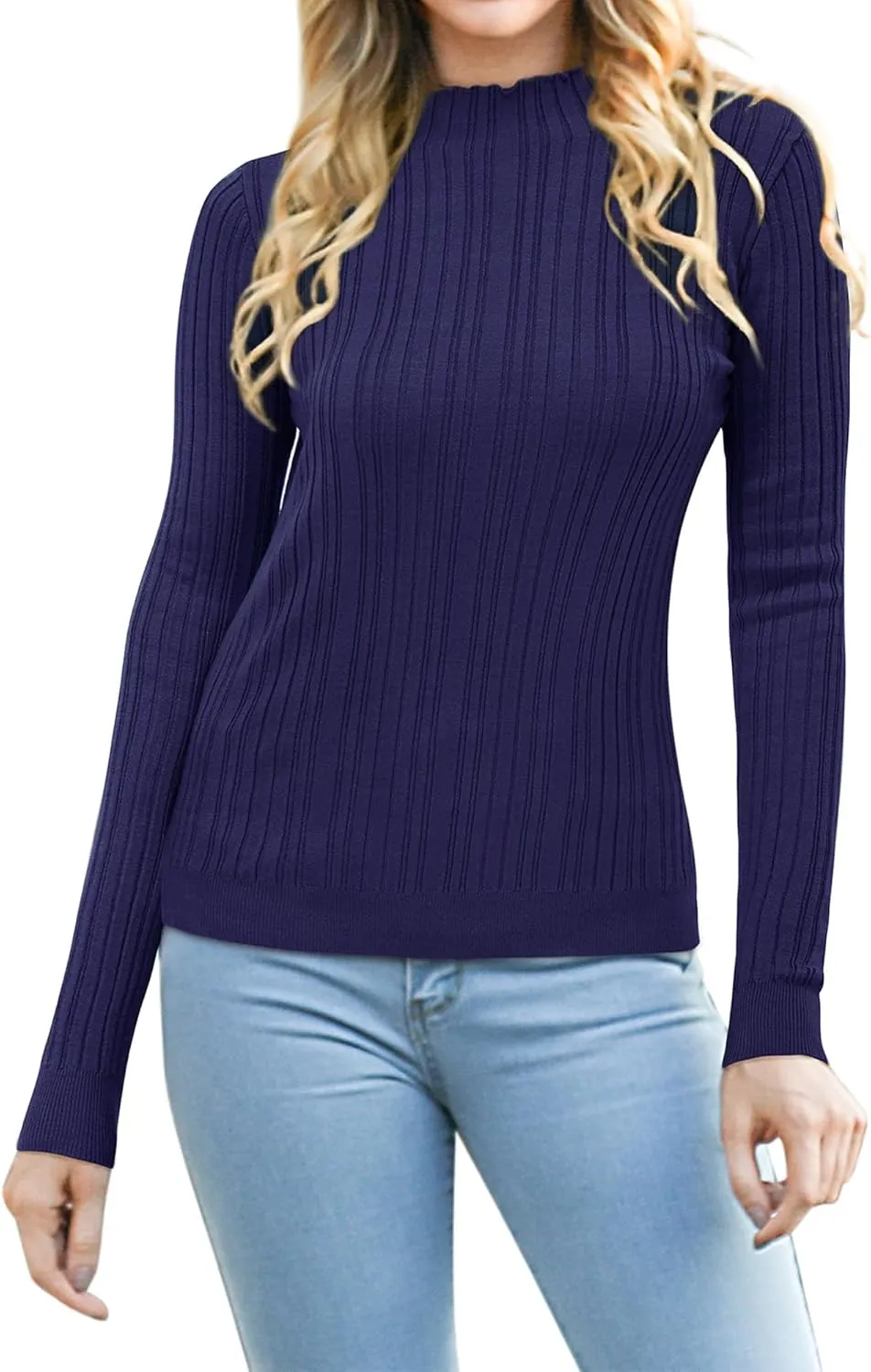 OUGES Womens 2024 Spring Summer Tops Basic Slim Fit Sweaters Turtleneck T Shirts Business Casual Outfits