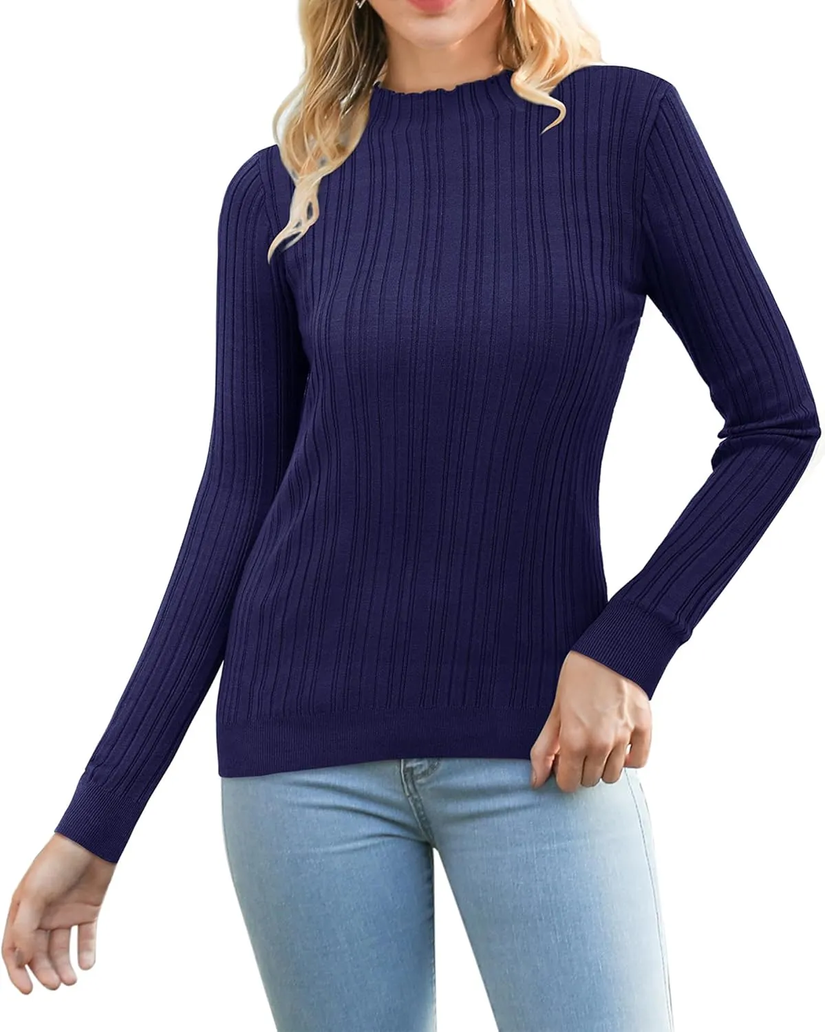 OUGES Womens 2024 Spring Summer Tops Basic Slim Fit Sweaters Turtleneck T Shirts Business Casual Outfits