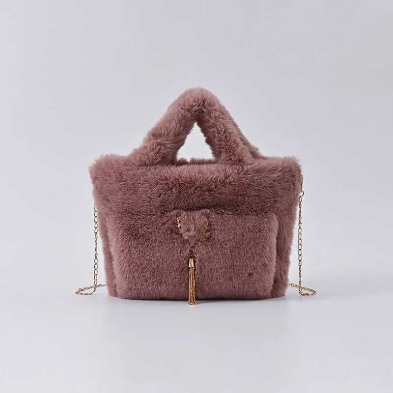 Pre Order:  Chain Strap Plush Faux Fur Handbag