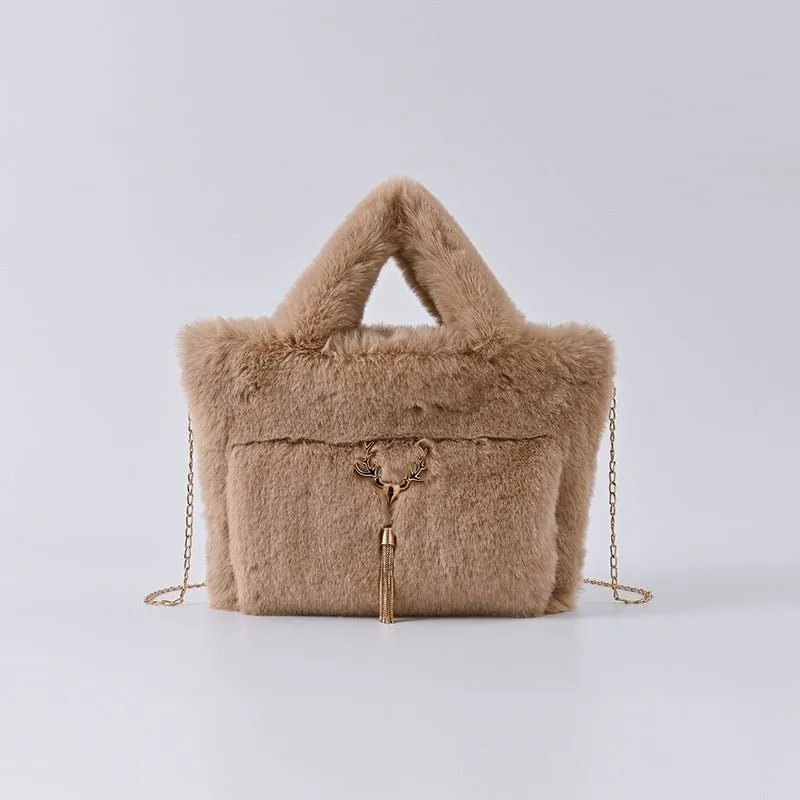 Pre Order:  Chain Strap Plush Faux Fur Handbag