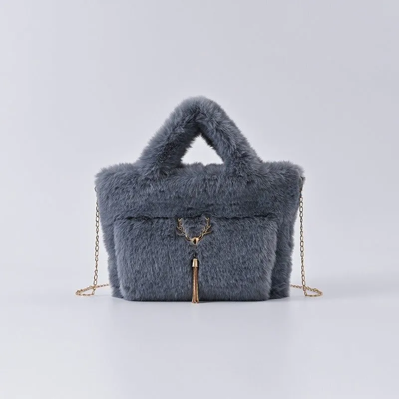 Pre Order:  Chain Strap Plush Faux Fur Handbag