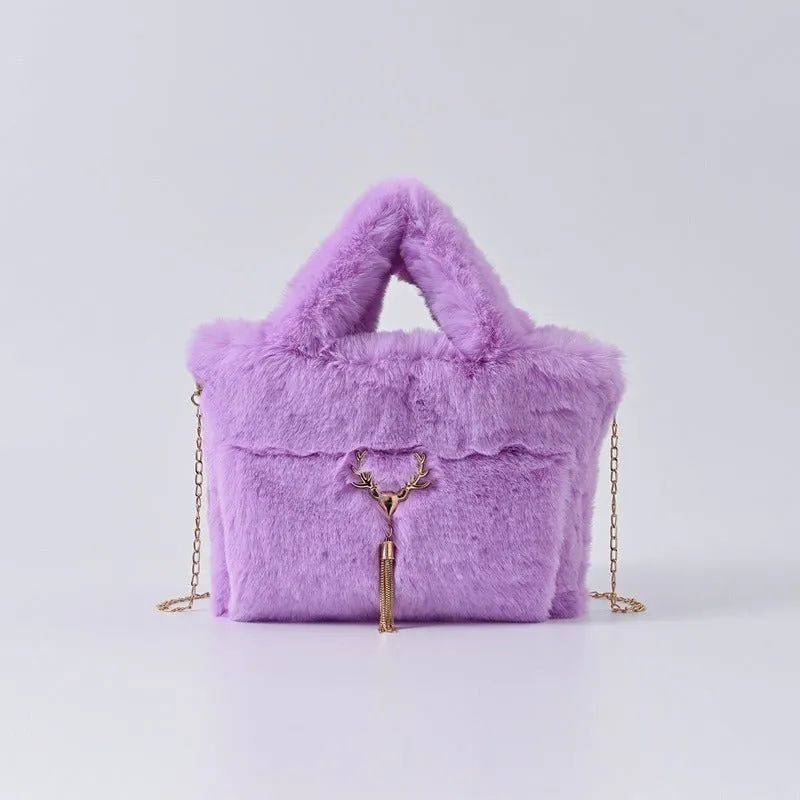 Pre Order:  Chain Strap Plush Faux Fur Handbag