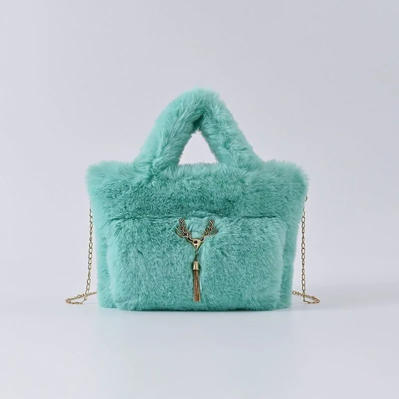Pre Order:  Chain Strap Plush Faux Fur Handbag