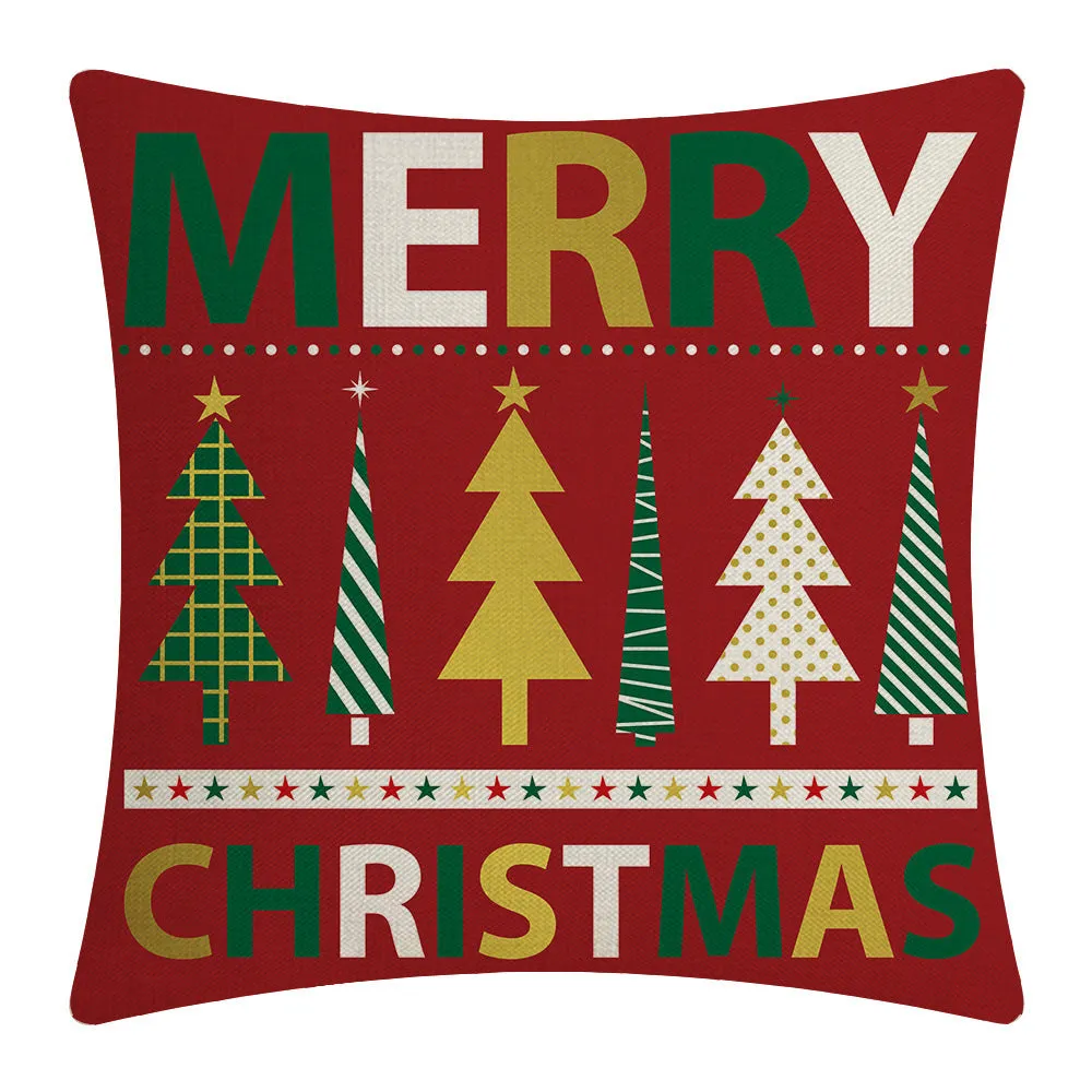 Red Christmas flax peach skin pillowcase cushion