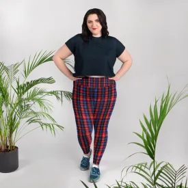 Red Plaid Print Yoga Tights, Women's Long Yoga Pants Plus Size Leggings -Made in USA/EU/MX