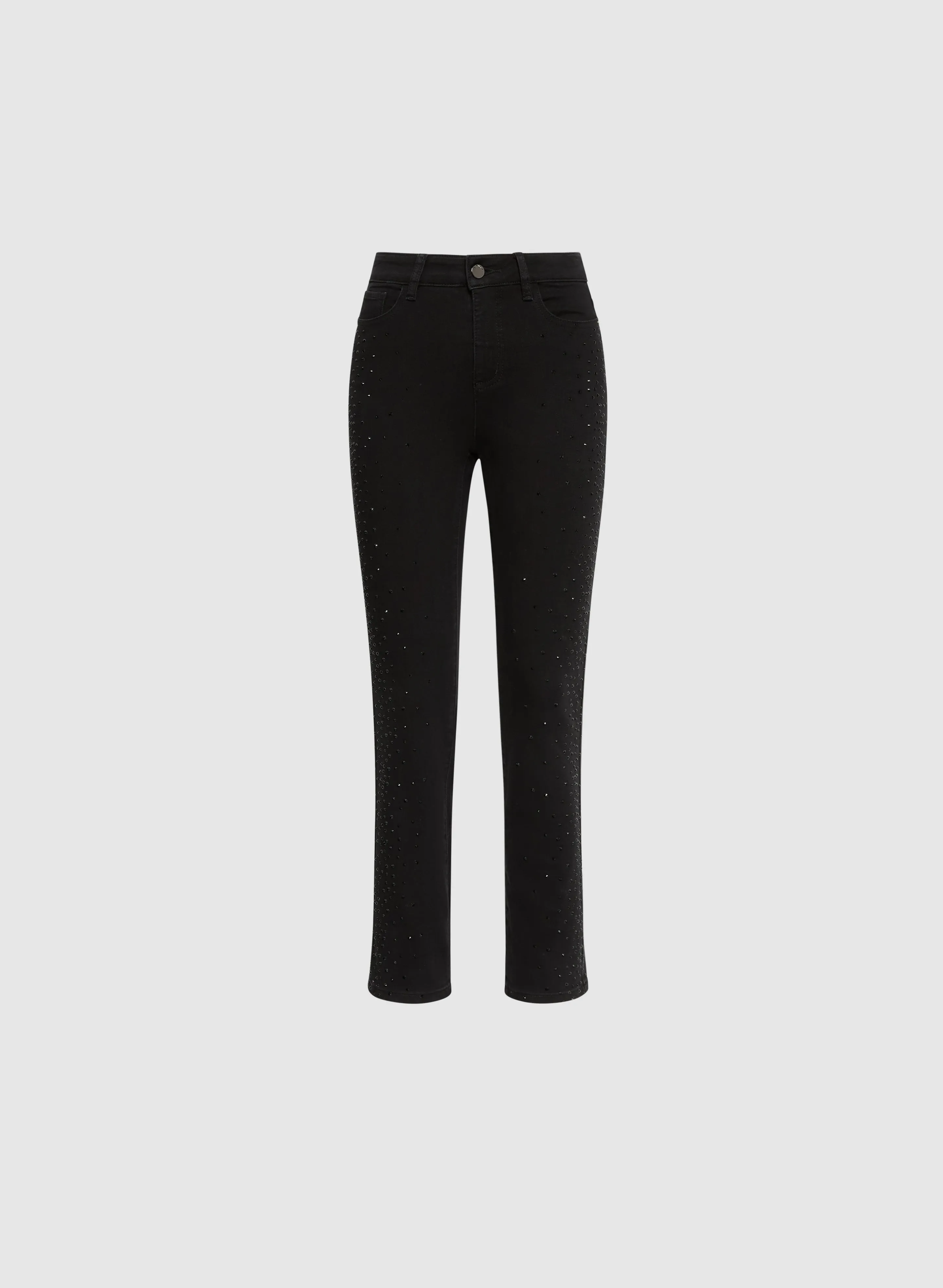 Rhinestone Trim Straight-Leg Jeans