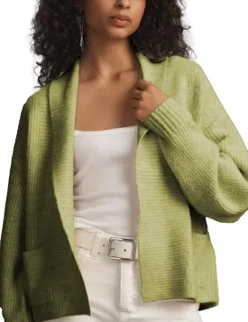 Shawl Collar Cardigan for Women Cropped Open Front Sweater Loose Casual Knitwear Chunky Knit Jacket with Pockets